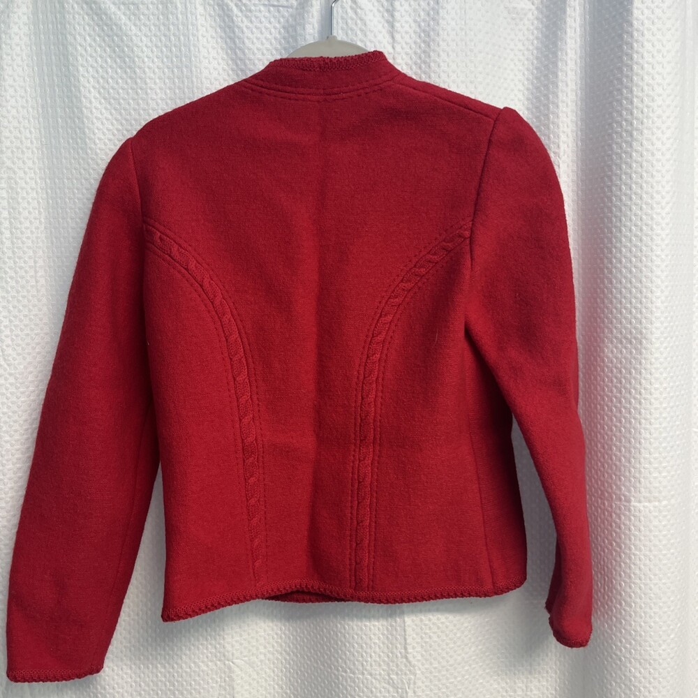 Vtg Hundt Model Red Boiled Wool Crochet Trim Military Cardigan Sweater Jacket - Picture 10 of 12